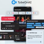 Feature image showing TubeOnAI in action, an AI tool for summarizing and repurposing content from videos, podcasts, and documents, displayed across multiple devices, symbolizing its versatility and time-saving features.