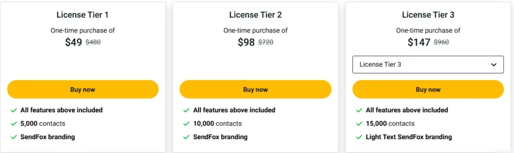 SendFox Lifetime Deal Pricing